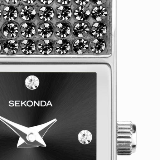 Sekonda Crystal Ladies Watch | Silver Alloy Case & Black Bracelet with Black Dial | 40604